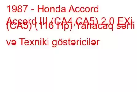 1987 - Honda Accord
Accord III (CA4,CA5) 2.0 EXi (CA5) (116 Hp) Yanacaq sərfi və Texniki göstəricilər