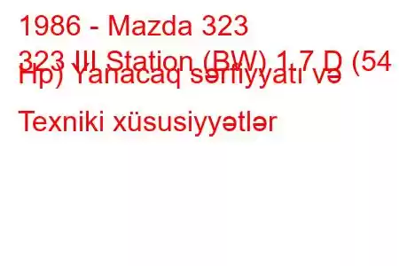 1986 - Mazda 323
323 III Station (BW) 1.7 D (54 Hp) Yanacaq sərfiyyatı və Texniki xüsusiyyətlər