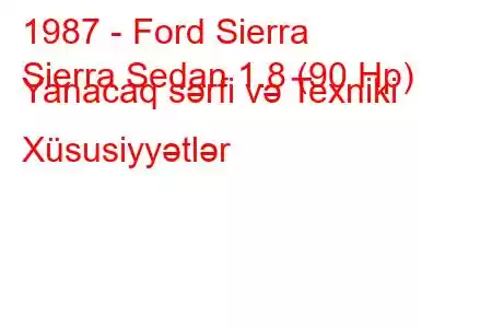 1987 - Ford Sierra
Sierra Sedan 1.8 (90 Hp) Yanacaq sərfi və Texniki Xüsusiyyətlər