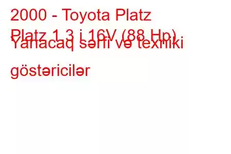 2000 - Toyota Platz
Platz 1.3 i 16V (88 Hp) Yanacaq sərfi və texniki göstəricilər