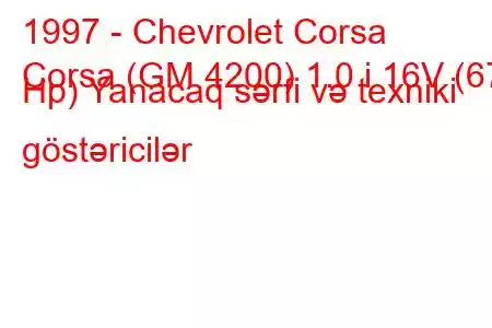 1997 - Chevrolet Corsa
Corsa (GM 4200) 1.0 i 16V (67 Hp) Yanacaq sərfi və texniki göstəricilər