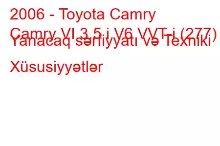 2006 - Toyota Camry
Camry VI 3.5 i V6 VVT-i (277) Yanacaq sərfiyyatı və Texniki Xüsusiyyətlər