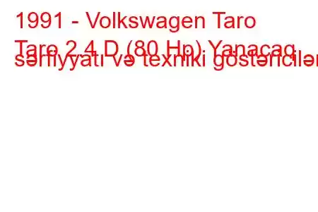 1991 - Volkswagen Taro
Taro 2.4 D (80 Hp) Yanacaq sərfiyyatı və texniki göstəricilər