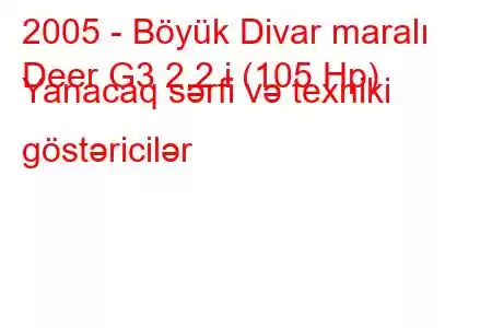 2005 - Böyük Divar maralı
Deer G3 2.2 i (105 Hp) Yanacaq sərfi və texniki göstəricilər