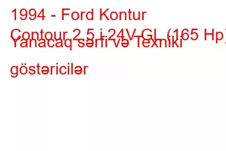 1994 - Ford Kontur
Contour 2.5 i 24V GL (165 Hp) Yanacaq sərfi və Texniki göstəricilər