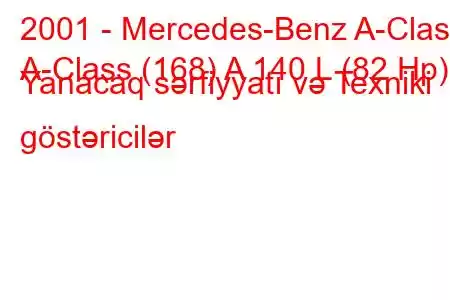 2001 - Mercedes-Benz A-Class
A-Class (168) A 140 L (82 Hp) Yanacaq sərfiyyatı və Texniki göstəricilər