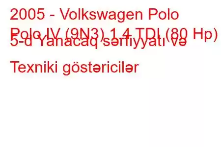 2005 - Volkswagen Polo
Polo IV (9N3) 1.4 TDI (80 Hp) 5-d Yanacaq sərfiyyatı və Texniki göstəricilər