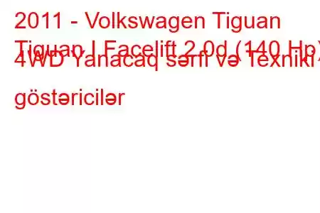 2011 - Volkswagen Tiguan
Tiguan I Facelift 2.0d (140 Hp) 4WD Yanacaq sərfi və Texniki göstəricilər