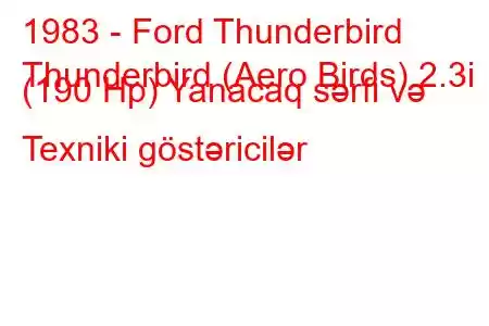 1983 - Ford Thunderbird
Thunderbird (Aero Birds) 2.3i (190 Hp) Yanacaq sərfi və Texniki göstəricilər