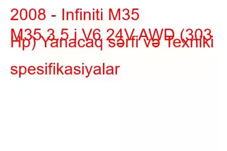 2008 - Infiniti M35
M35 3.5 i V6 24V AWD (303 Hp) Yanacaq sərfi və Texniki spesifikasiyalar