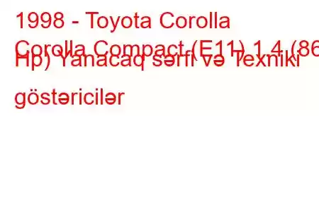 1998 - Toyota Corolla
Corolla Compact (E11) 1.4 (86 Hp) Yanacaq sərfi və Texniki göstəricilər