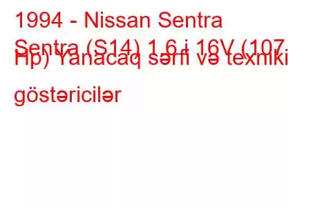 1994 - Nissan Sentra
Sentra (S14) 1.6 i 16V (107 Hp) Yanacaq sərfi və texniki göstəricilər