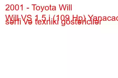 2001 - Toyota Will
Will VS 1.5 i (109 Hp) Yanacaq sərfi və texniki göstəricilər