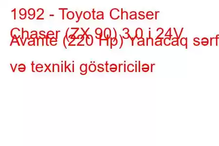 1992 - Toyota Chaser
Chaser (ZX 90) 3.0 i 24V Avante (220 Hp) Yanacaq sərfi və texniki göstəricilər