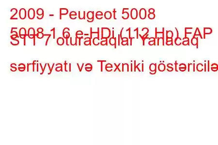 2009 - Peugeot 5008
5008 1.6 e-HDi (112 Hp) FAP STT 7 oturacaqlar Yanacaq sərfiyyatı və Texniki göstəricilər