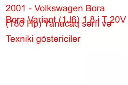 2001 - Volkswagen Bora
Bora Variant (1J6) 1.8 i T 20V (180 Hp) Yanacaq sərfi və Texniki göstəricilər