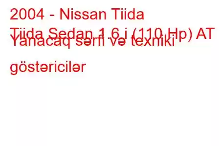 2004 - Nissan Tiida
Tiida Sedan 1.6 i (110 Hp) AT Yanacaq sərfi və texniki göstəricilər