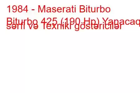 1984 - Maserati Biturbo
Biturbo 425 (190 Hp) Yanacaq sərfi və Texniki göstəricilər