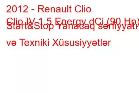 2012 - Renault Clio
Clio IV 1.5 Energy dCi (90 Hp) Start&Stop Yanacaq sərfiyyatı və Texniki Xüsusiyyətlər