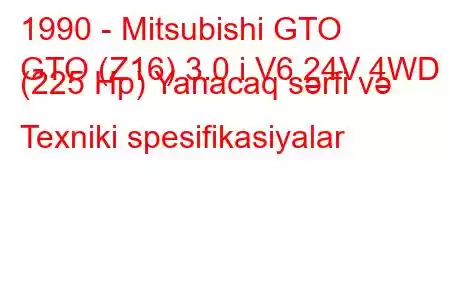 1990 - Mitsubishi GTO
GTO (Z16) 3.0 i V6 24V 4WD (225 Hp) Yanacaq sərfi və Texniki spesifikasiyalar