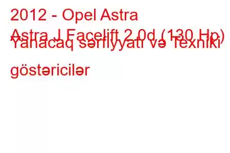 2012 - Opel Astra
Astra J Facelift 2.0d (130 Hp) Yanacaq sərfiyyatı və Texniki göstəricilər