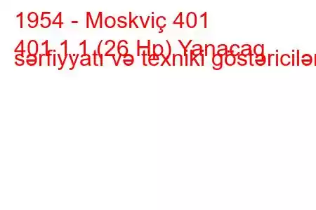 1954 - Moskviç 401
401 1.1 (26 Hp) Yanacaq sərfiyyatı və texniki göstəricilər