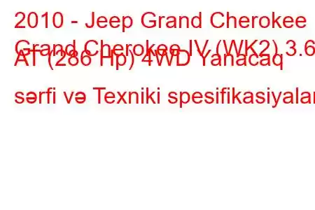 2010 - Jeep Grand Cherokee
Grand Cherokee IV (WK2) 3.6 AT (286 Hp) 4WD Yanacaq sərfi və Texniki spesifikasiyalar