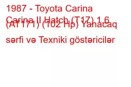 1987 - Toyota Carina
Carina II Hatch (T17) 1.6 (AT171) (102 Hp) Yanacaq sərfi və Texniki göstəricilər