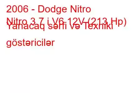 2006 - Dodge Nitro
Nitro 3.7 i V6 12V (213 Hp) Yanacaq sərfi və Texniki göstəricilər