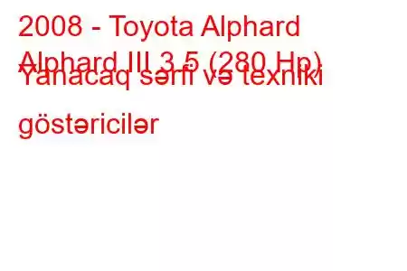 2008 - Toyota Alphard
Alphard III 3.5 (280 Hp) Yanacaq sərfi və texniki göstəricilər