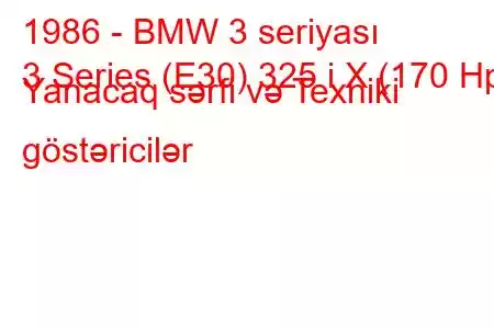 1986 - BMW 3 seriyası
3 Series (E30) 325 i X (170 Hp) Yanacaq sərfi və Texniki göstəricilər