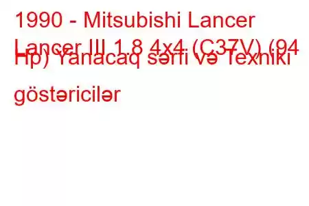 1990 - Mitsubishi Lancer
Lancer III 1.8 4x4 (C37V) (94 Hp) Yanacaq sərfi və Texniki göstəricilər