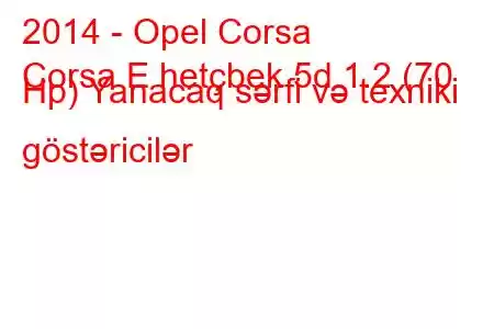 2014 - Opel Corsa
Corsa E hetçbek 5d 1.2 (70 Hp) Yanacaq sərfi və texniki göstəricilər