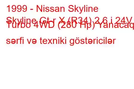 1999 - Nissan Skyline
Skyline Gt-r X (R34) 2.6 i 24V Turbo 4WD (280 Hp) Yanacaq sərfi və texniki göstəricilər