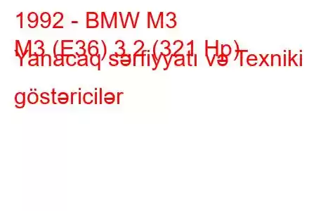 1992 - BMW M3
M3 (E36) 3.2 (321 Hp) Yanacaq sərfiyyatı və Texniki göstəricilər