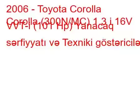 2006 - Toyota Corolla
Corolla (300N/MC) 1.3 i 16V VVT-i (101 Hp) Yanacaq sərfiyyatı və Texniki göstəricilər