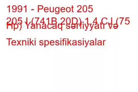 1991 - Peugeot 205
205 I (741B,20D) 1.4 CJ (75 Hp) Yanacaq sərfiyyatı və Texniki spesifikasiyalar