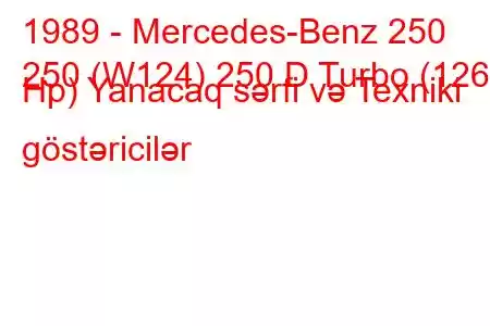 1989 - Mercedes-Benz 250
250 (W124) 250 D Turbo (126 Hp) Yanacaq sərfi və Texniki göstəricilər