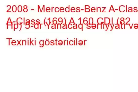 2008 - Mercedes-Benz A-Class
A-Class (169) A 160 CDI (82 Hp) 5-dr Yanacaq sərfiyyatı və Texniki göstəricilər