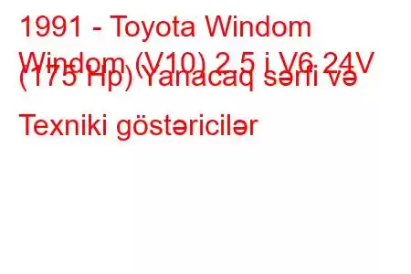 1991 - Toyota Windom
Windom (V10) 2.5 i V6 24V (175 Hp) Yanacaq sərfi və Texniki göstəricilər