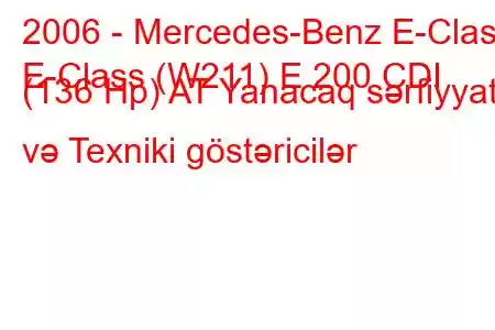 2006 - Mercedes-Benz E-Class
E-Class (W211) E 200 CDI (136 Hp) AT Yanacaq sərfiyyatı və Texniki göstəricilər