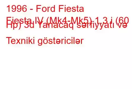 1996 - Ford Fiesta
Fiesta IV (Mk4-Mk5) 1.3 i (60 Hp) 3d Yanacaq sərfiyyatı və Texniki göstəricilər