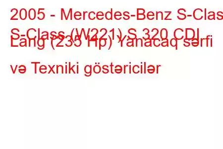 2005 - Mercedes-Benz S-Class
S-Class (W221) S 320 CDI Lang (235 Hp) Yanacaq sərfi və Texniki göstəricilər