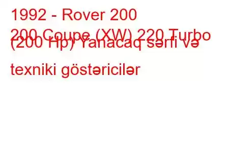 1992 - Rover 200
200 Coupe (XW) 220 Turbo (200 Hp) Yanacaq sərfi və texniki göstəricilər