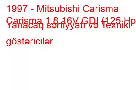 1997 - Mitsubishi Carisma
Carisma 1.8 16V GDI (125 Hp) Yanacaq sərfiyyatı və Texniki göstəricilər