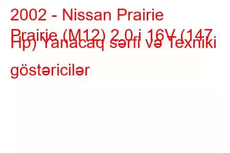 2002 - Nissan Prairie
Prairie (M12) 2.0 i 16V (147 Hp) Yanacaq sərfi və Texniki göstəricilər