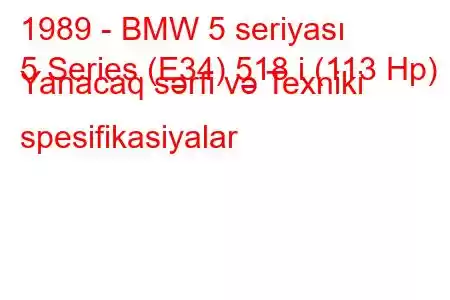 1989 - BMW 5 seriyası
5 Series (E34) 518 i (113 Hp) Yanacaq sərfi və Texniki spesifikasiyalar