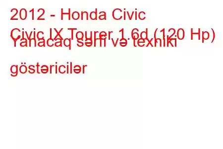 2012 - Honda Civic
Civic IX Tourer 1.6d (120 Hp) Yanacaq sərfi və texniki göstəricilər