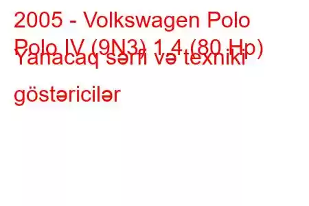 2005 - Volkswagen Polo
Polo IV (9N3) 1.4 (80 Hp) Yanacaq sərfi və texniki göstəricilər