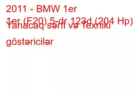 2011 - BMW 1er
1er (F20) 5-dr 123d (204 Hp) Yanacaq sərfi və Texniki göstəricilər